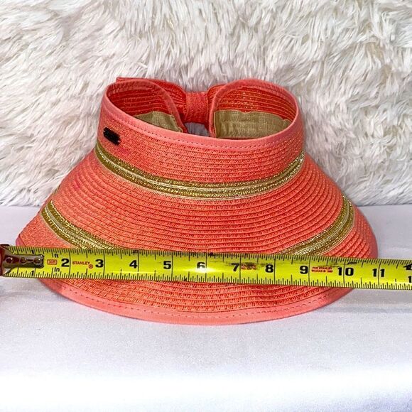 Sun n Sand Straw Visor With Hook And Hoop Closure In Pink And Gold - Picture 9 of 12